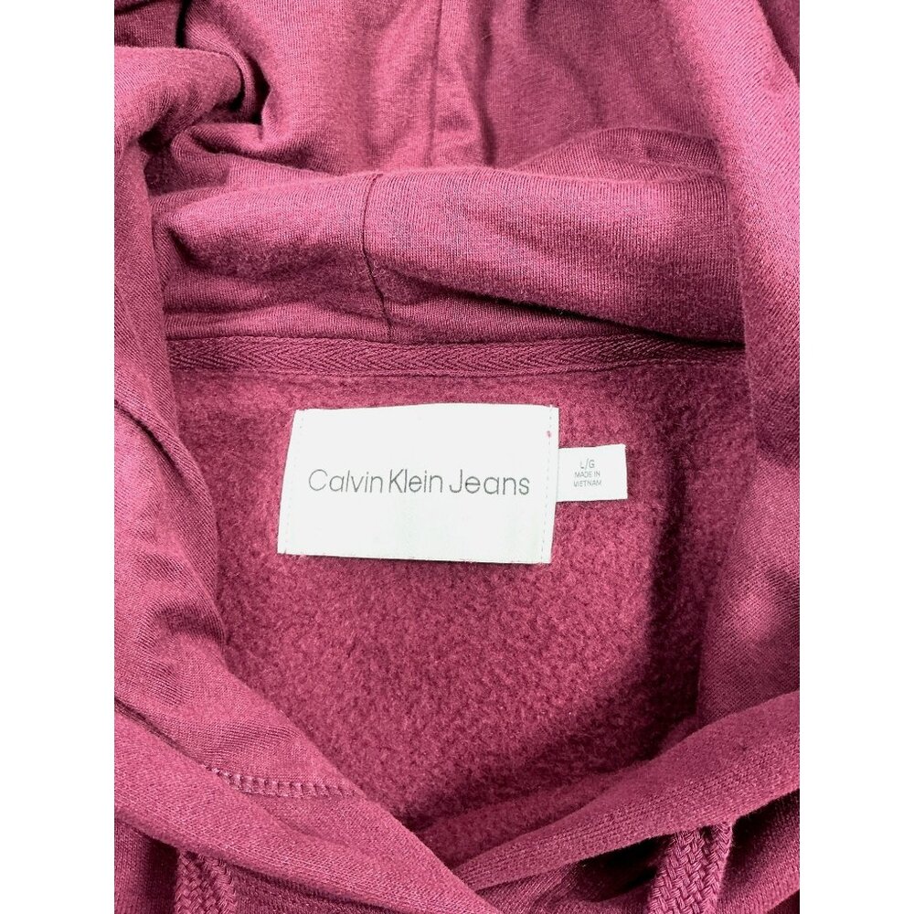 Calvin Klein Cropped Hoodie Sweatshirt- Burgundy - Size L - Picture 3 of 8
